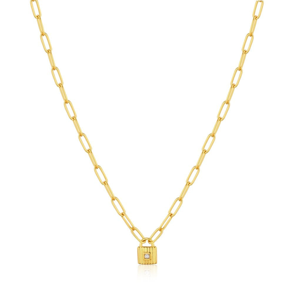 Silver Gold Plated Chunky Chain Padlock Necklace