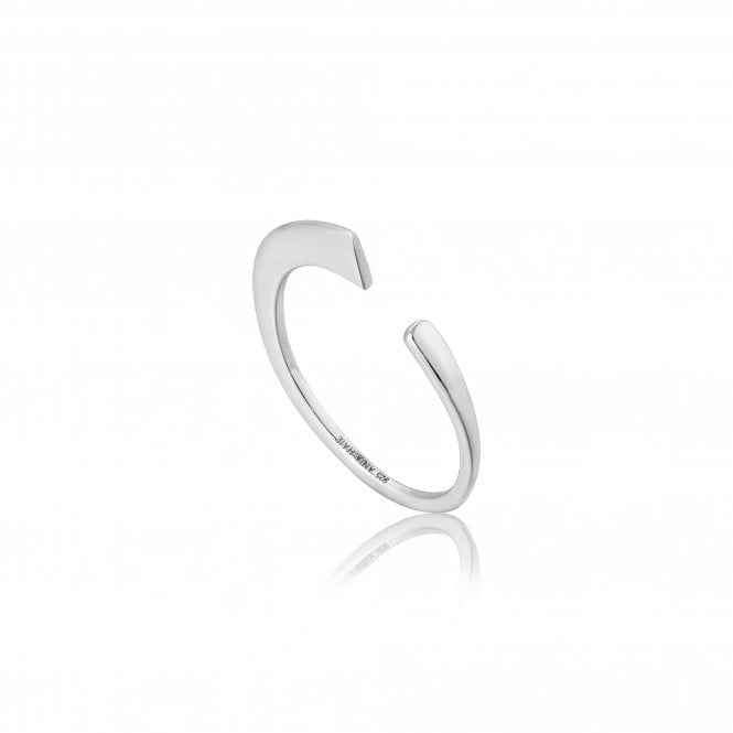 Silver Geometry Curved Adjustable Ring
