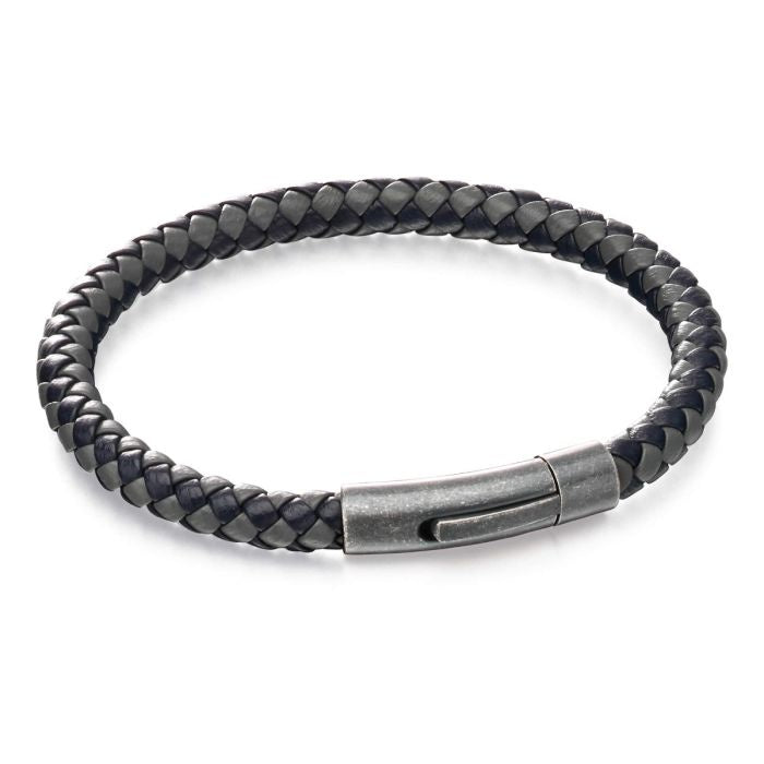 Men's Stainless Steel Two Tone Woven Leather Bracelet
