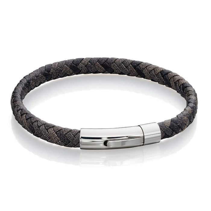 S/Steel Antique Grey Woven Leather Bracelet