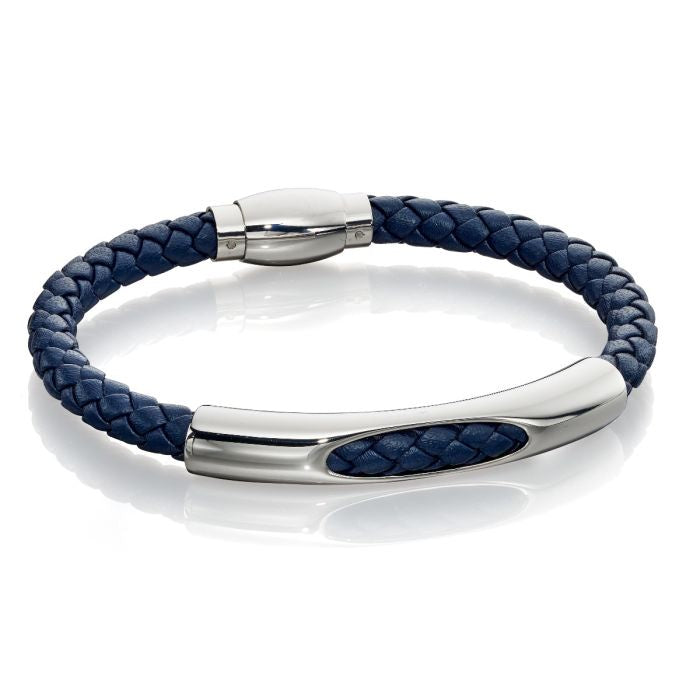 S/Steel &amp; Woven Leather Section Bracelet