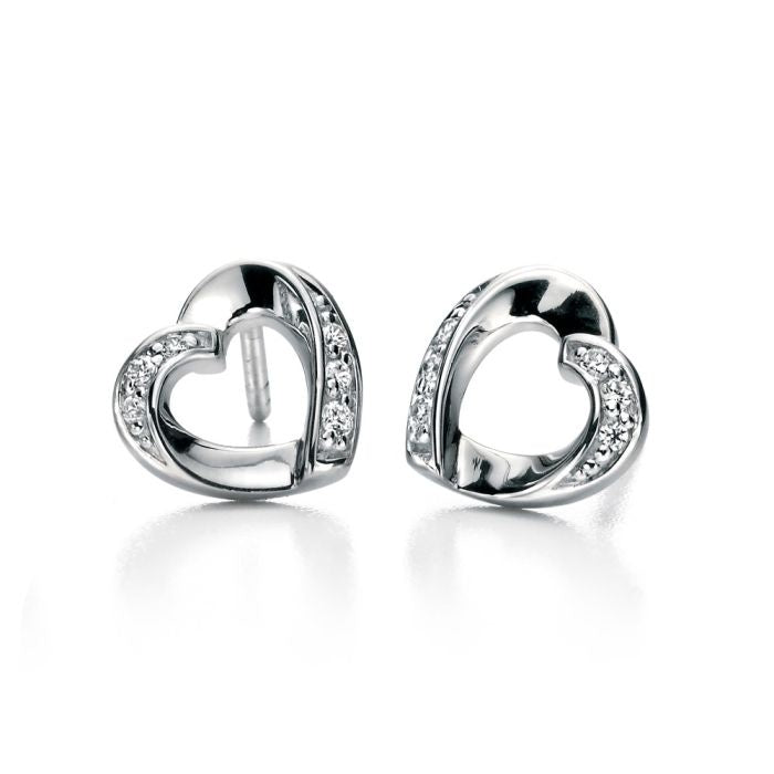 Silver Open Heart CZ Stud Earrings