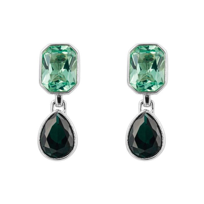 Silver Green Octagon &amp; Teardrop Drop Earrings