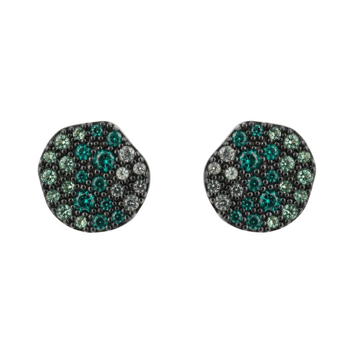 Silver Gradient Green Crystal Disc Stud Earrings