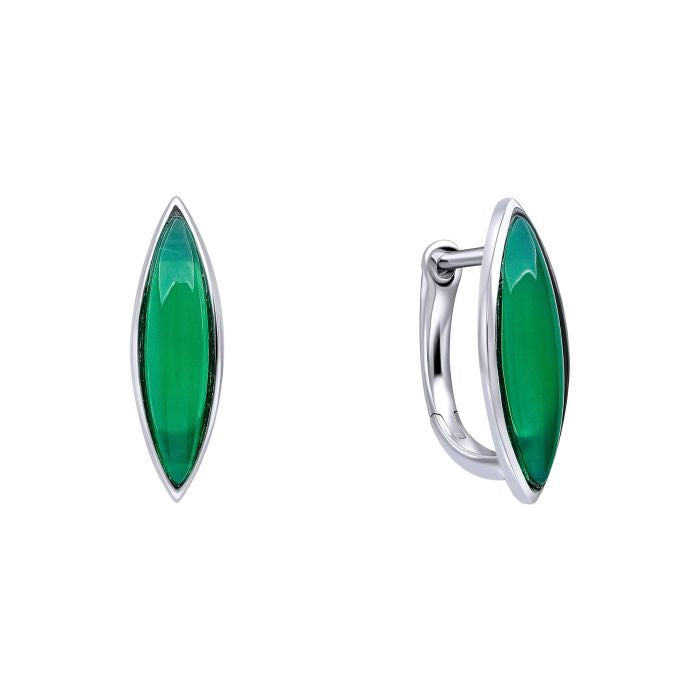 Fiorelli Silver Elongated Navette Onyx Hoop Earrings