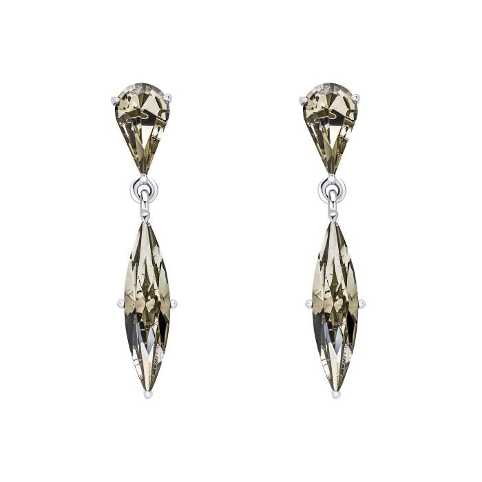 Silver Navette Black Crystal Drop Earrings