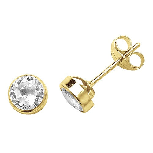 9ct Yellow Gold Round CZ Stud Earring ES232S
