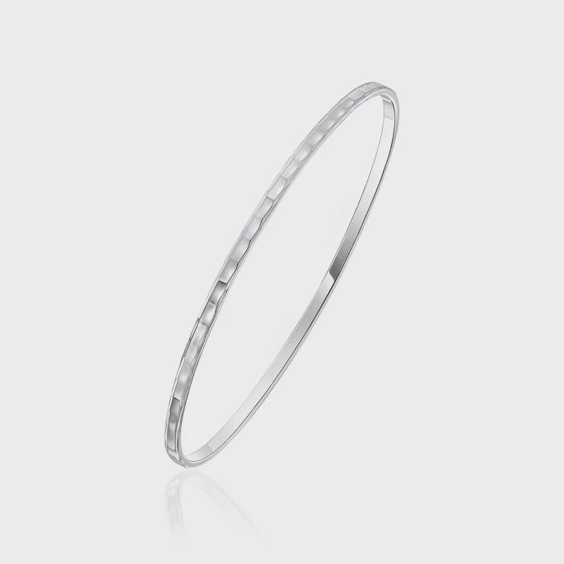 Silver 2.5mm Solid Flat Bangle with Mirrored Pattern