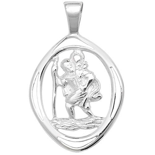 Silver St Christopher Cut Out Open Pendant