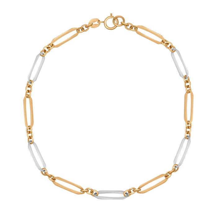 9ct Yellow &amp; White Gold Elongated Link Bracelet