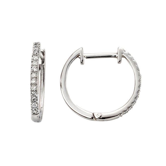 9ct White Gold Diamond Huggie Hoop Earrings