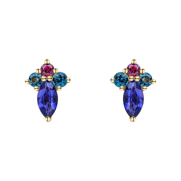 9ct Yellow Gold Multi Stone Cluster Earrings