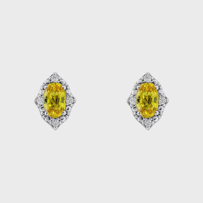 Oval Sapphire &amp; Diamond Stud Earrings in 9ct Gold