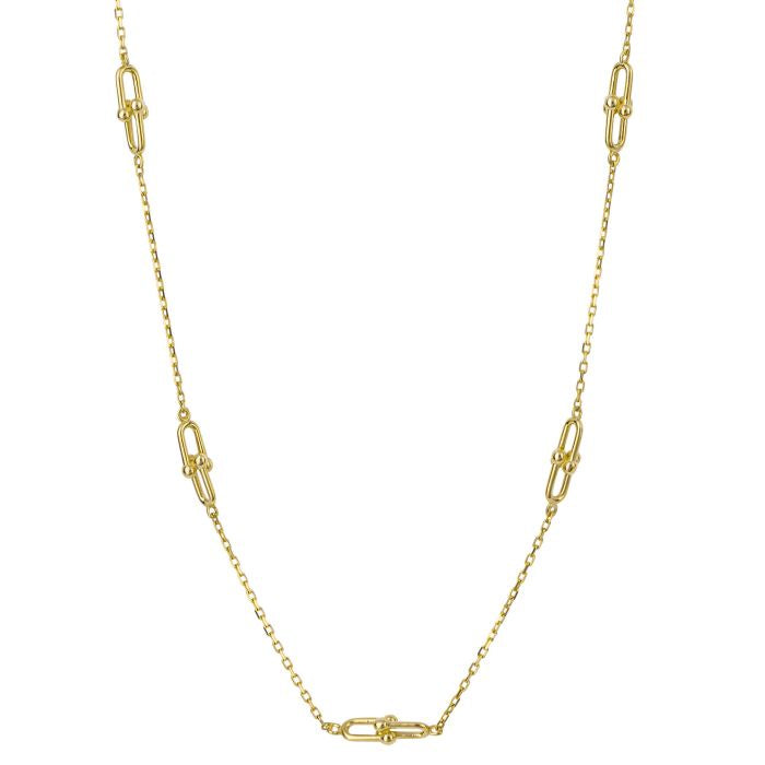 9ct Yellow Gold U Shape Link Station Necklace