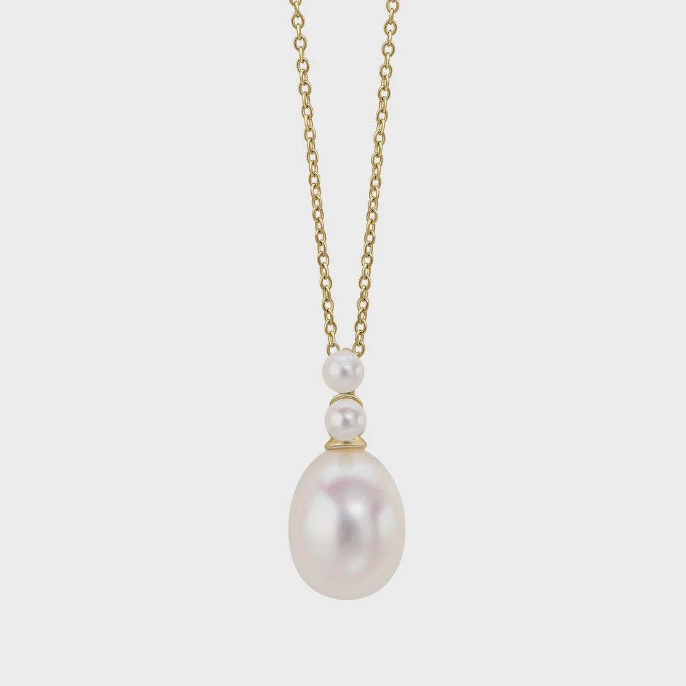Freshwater Detailed Pearl Necklace 9ct Yellow Gold