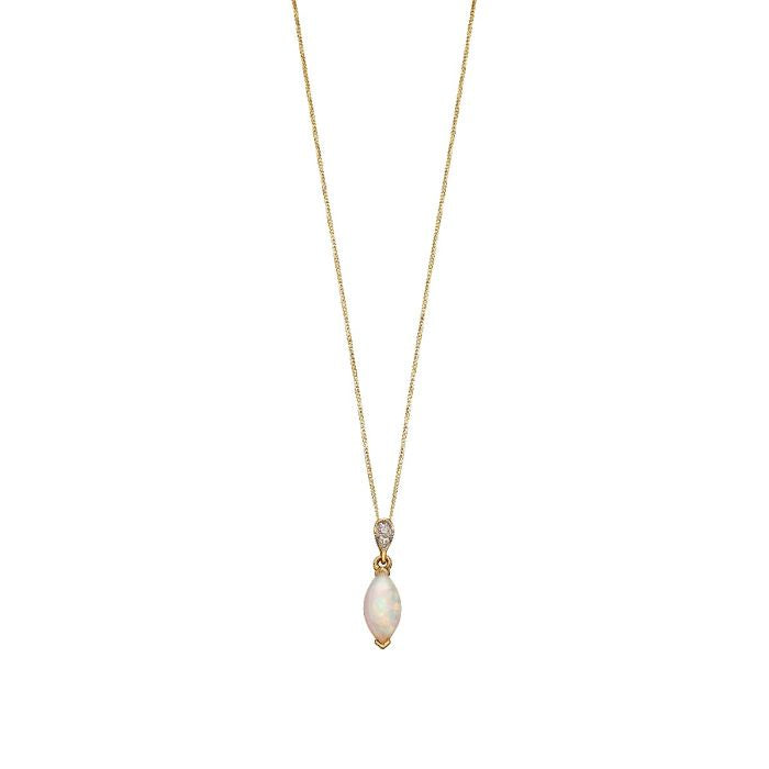 9ct Yellow Gold Opal &amp; Diamond Marquise Drop Pendant
