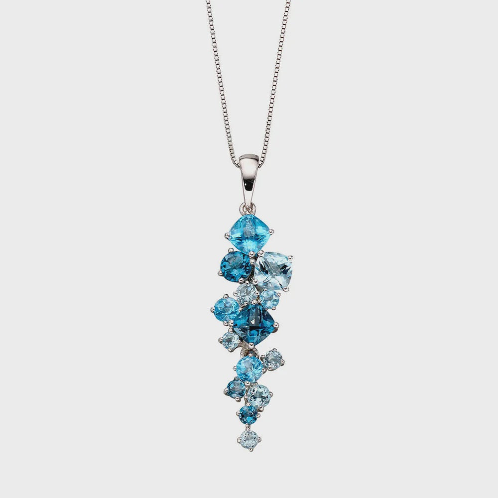 9ct White Gold Multi Sone Blue Topaz Pendant