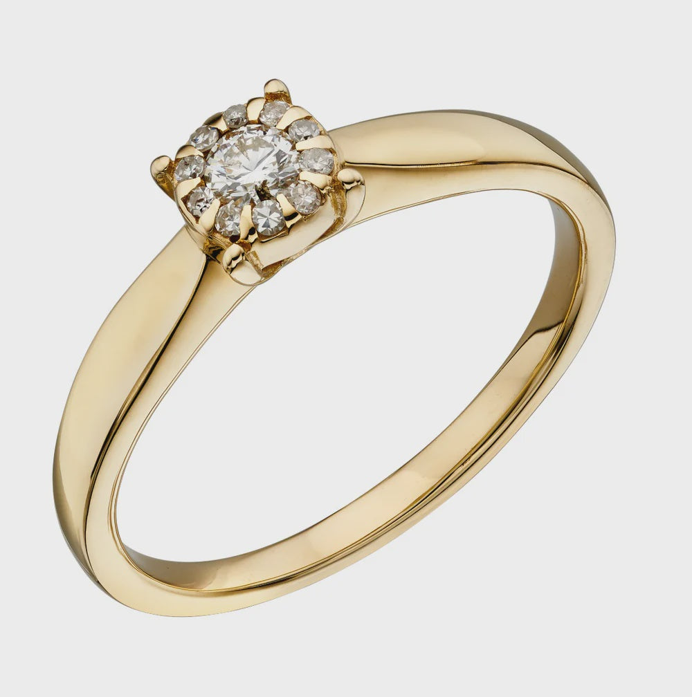 9ct Yellow Gold Diamond Cluster Ring