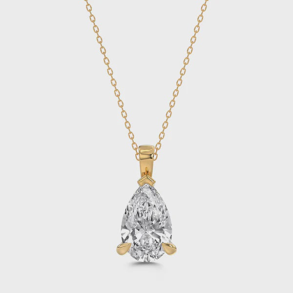 18ct Yellow Gold 1.05ct Pear Cut Lab Grown Solitaire Necklace