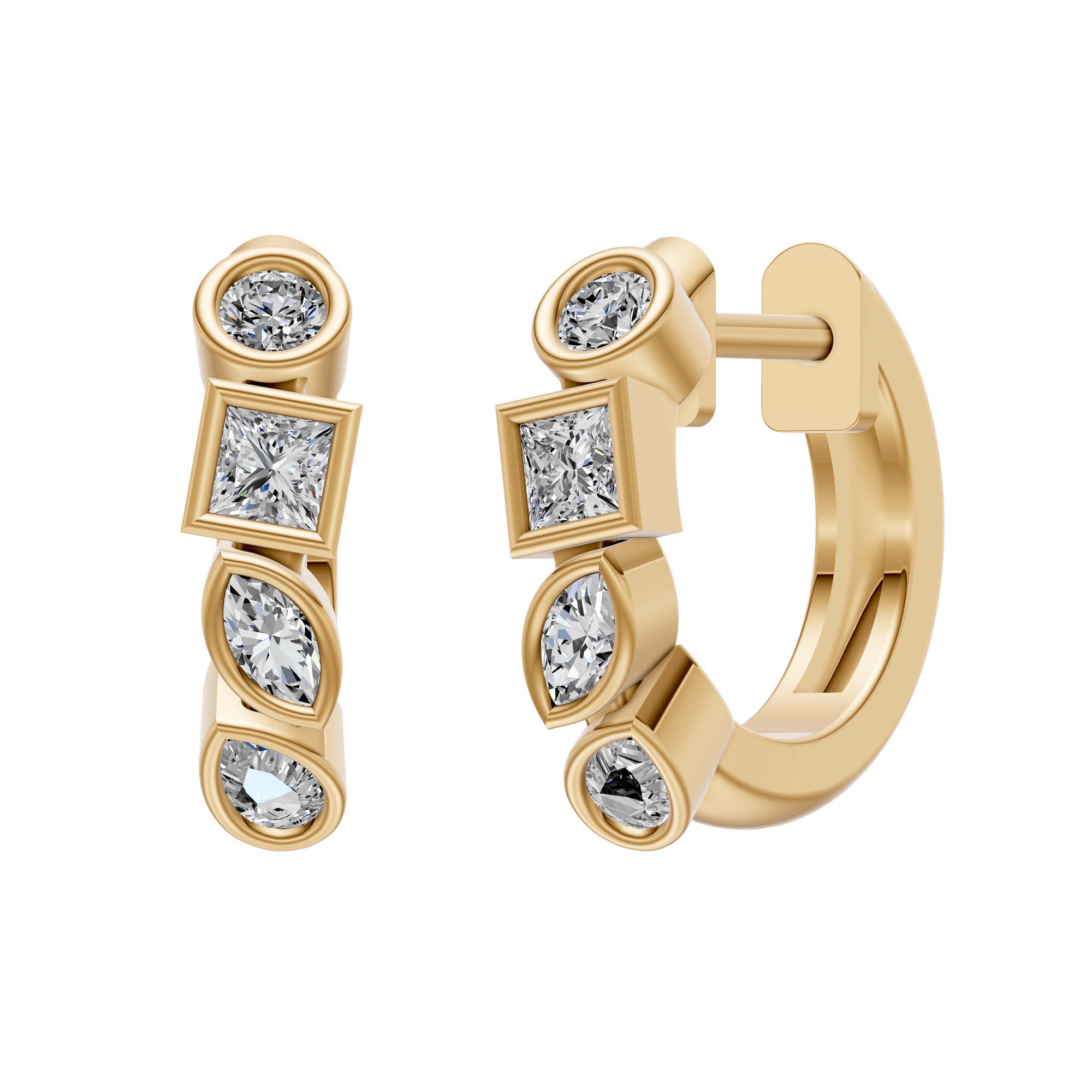 9ct Yellow Gold 0.61ct Lab-Grown Diamond Multi-Stone Huggie Hoop Earrings