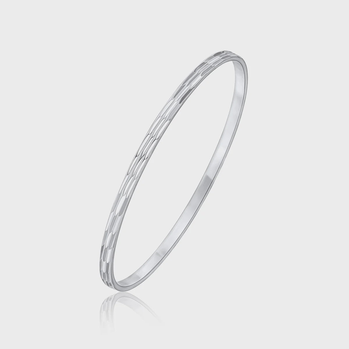 Silver 3.5mm Solid Flat Bangle with Parallel Marquis Pattern