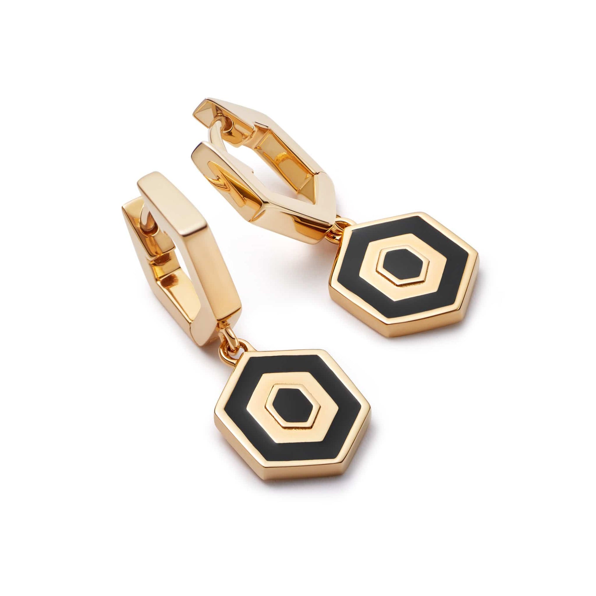 Silver Gold Plated Hexagon Palm Drop Earrings