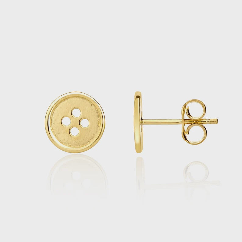 9ct Yellow Gold Coat Button Stud Earrings