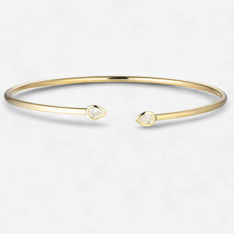 9ct Yellow Gold 0.22ct Pear Shaped Natural Diamond Open Torque-Style Bangle