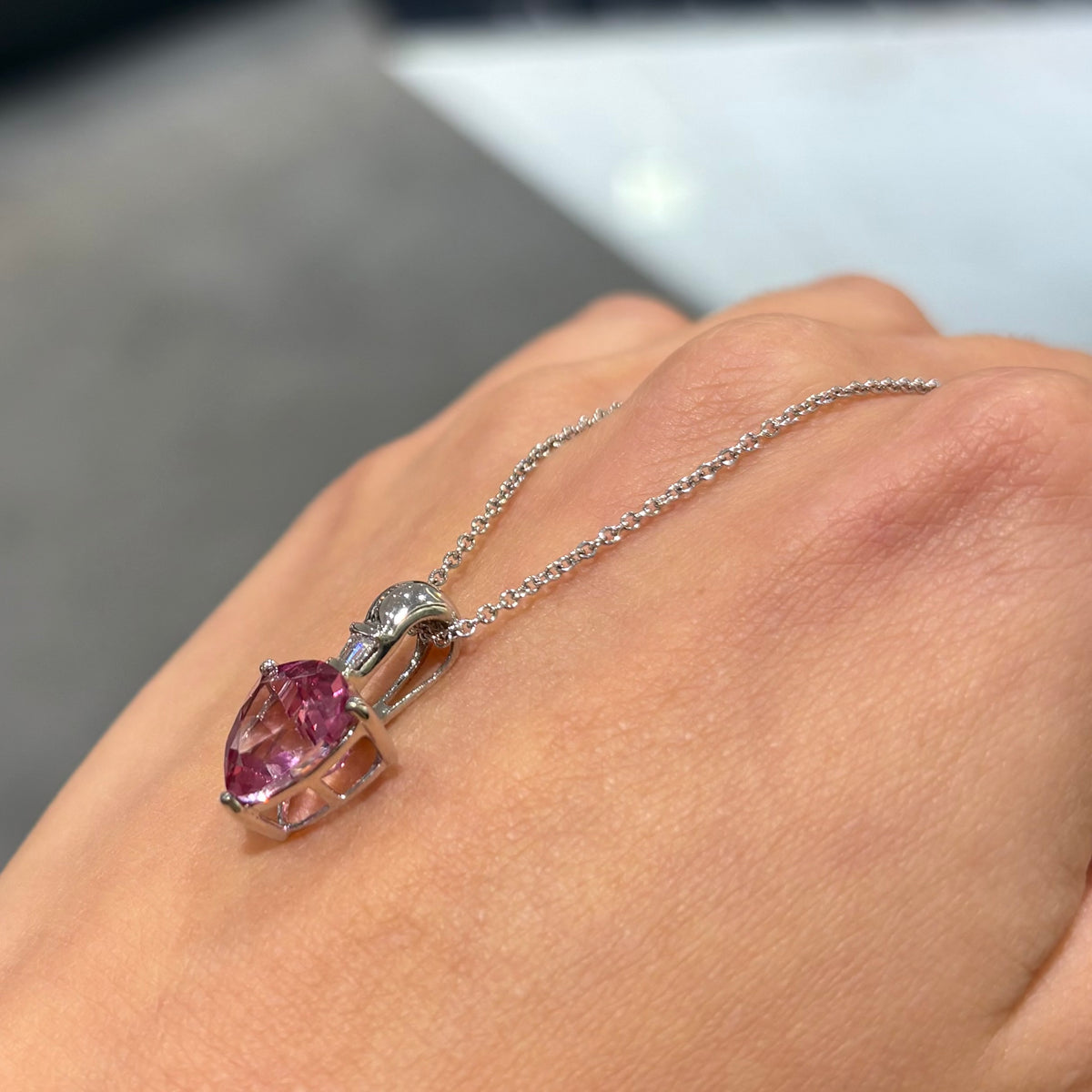 Pre-Owned 18ct White Gold 3.30ct Pink Topaz &amp; 0.05ct Diamond Pendant with 18ct Chain