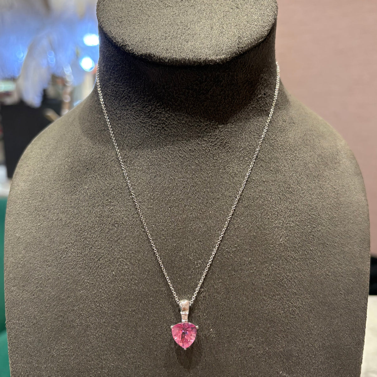 Pre-Owned 18ct White Gold 3.30ct Pink Topaz &amp; 0.05ct Diamond Pendant with 18ct Chain
