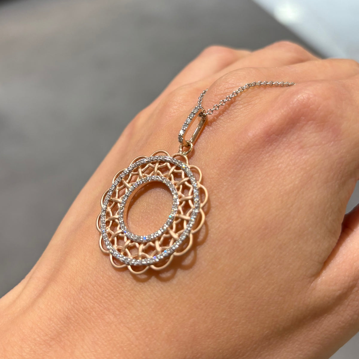 Pre-Owned 14ct Rose Gold 0.50ct Diamond Circular Geometric Pendant