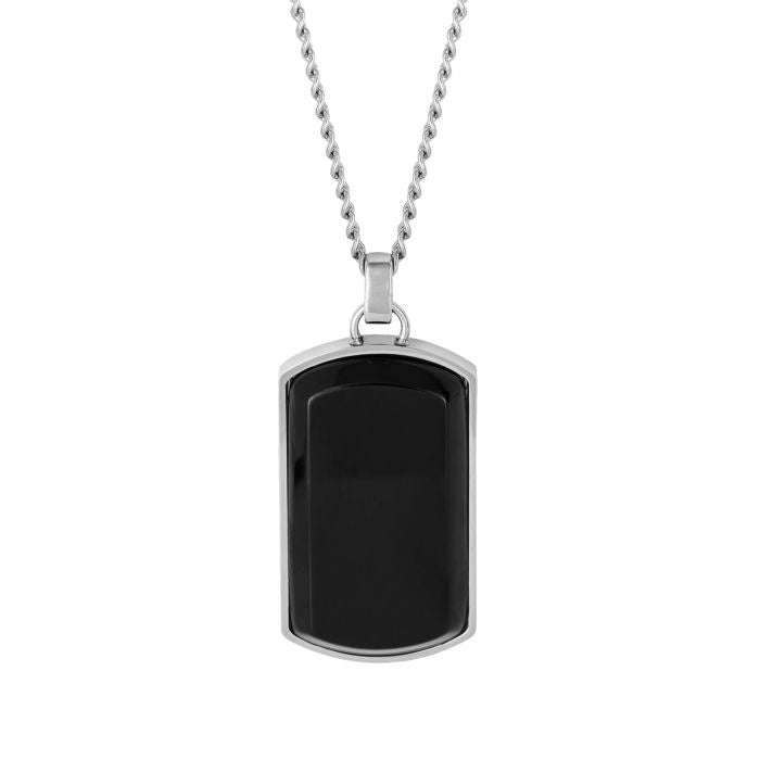 Stainless Steel Men's Dog Tag with Semi Precious Stone