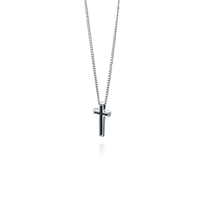 Stainless Steel Black IP Detail Cross Pendant