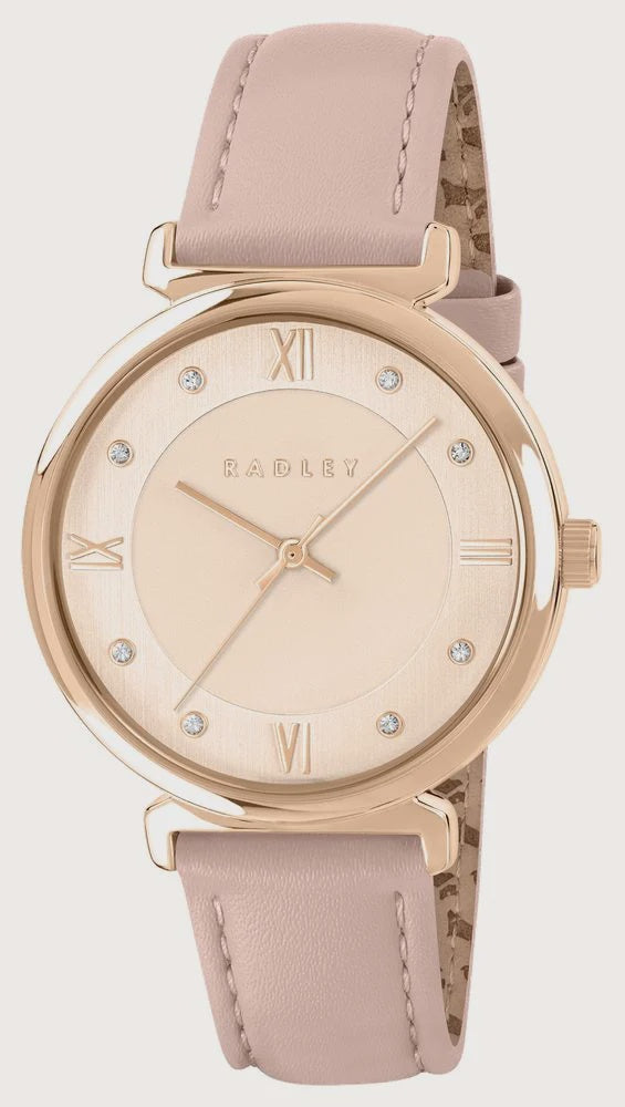 Ladies 35mm Rose Gold Plated Roman Crescent Watch