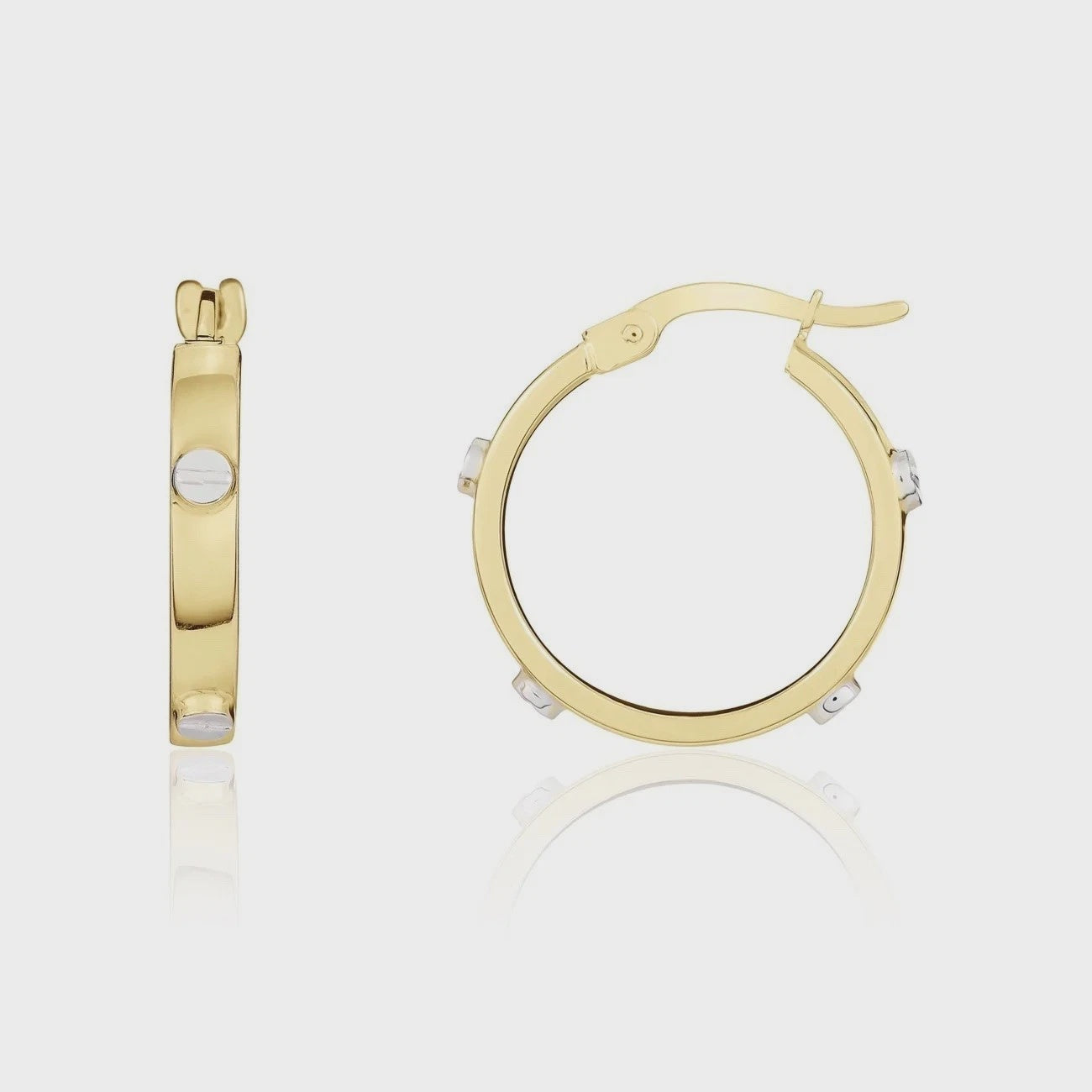 9ct Two Tone White &amp; Yellow Gold Hoop Earrings With Screws