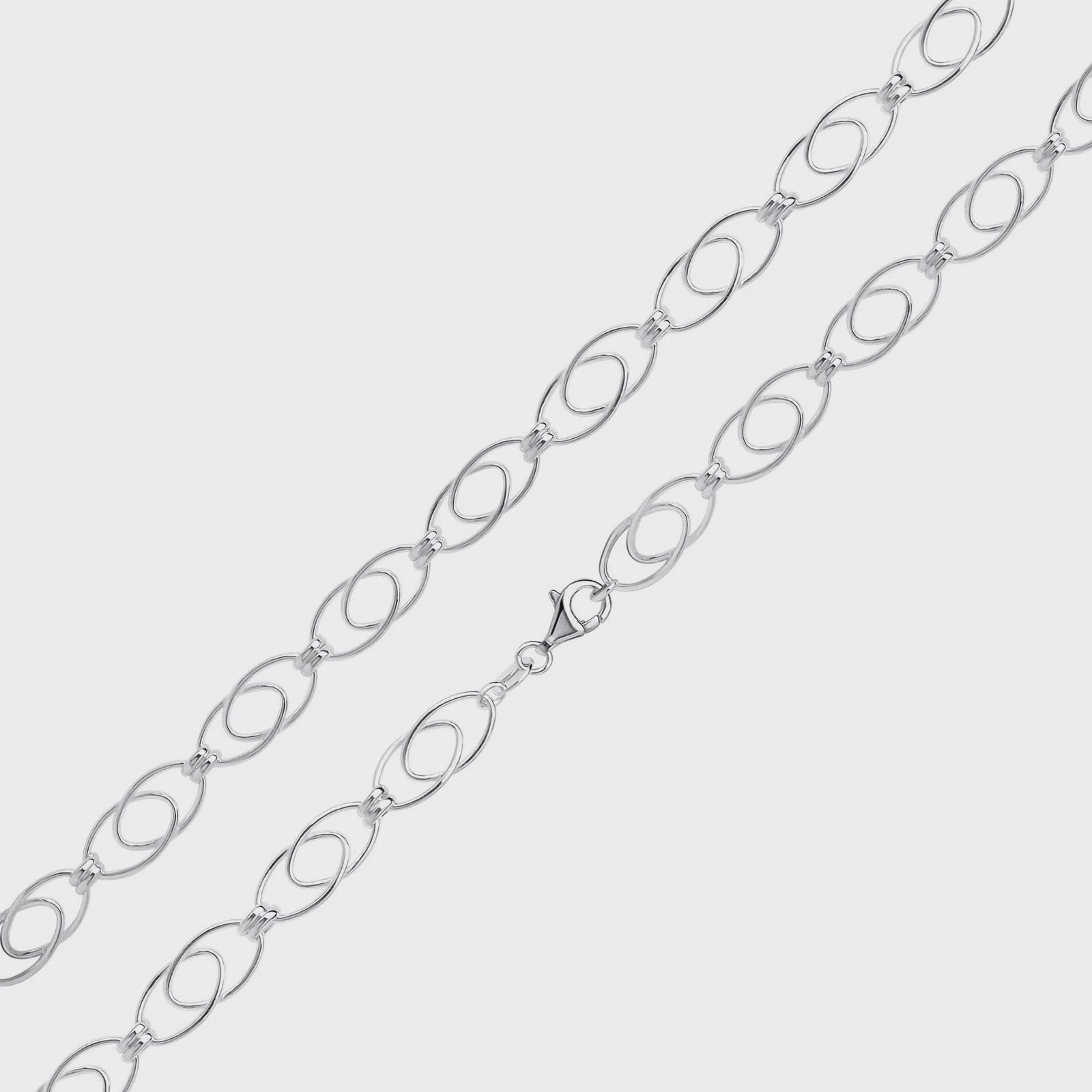 Silver Fancy Double Oval Chain Bracelet 7.5"