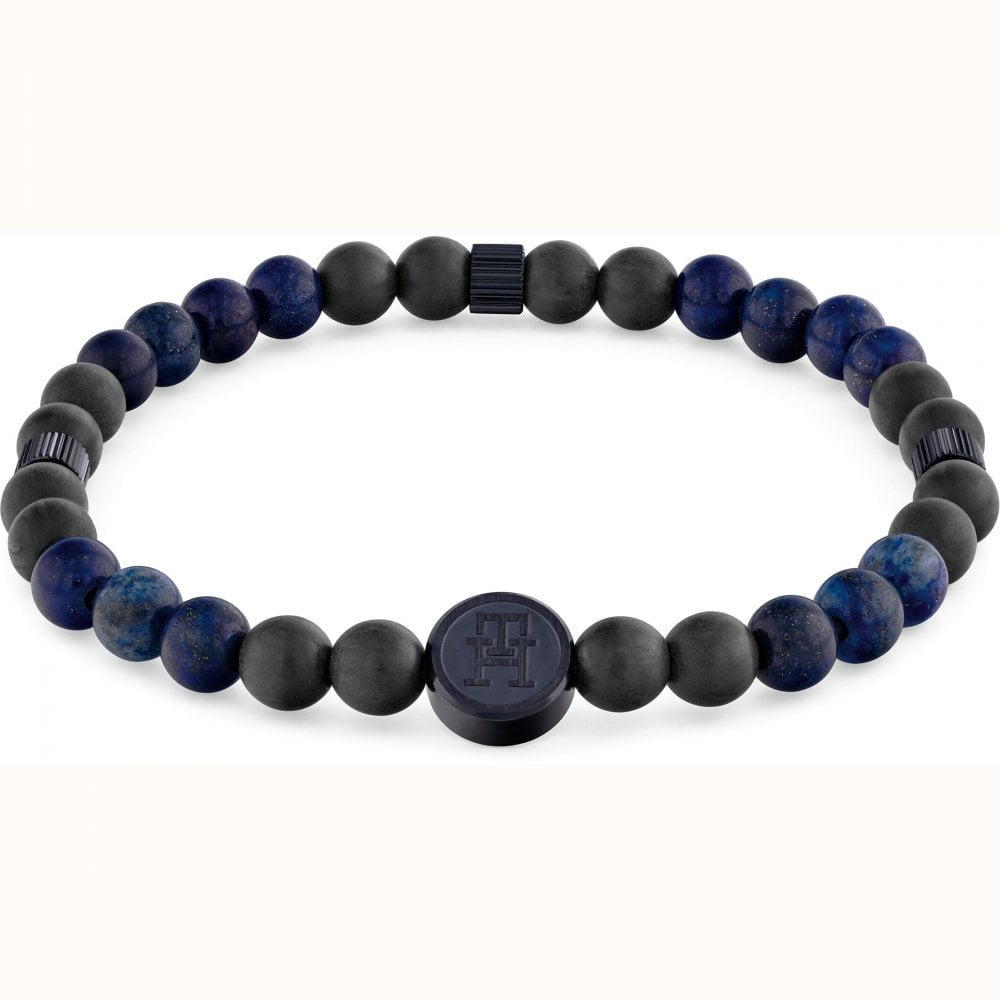 Tommy Hilfiger Gents Blue &amp; Black Beaded Stone Bracelet