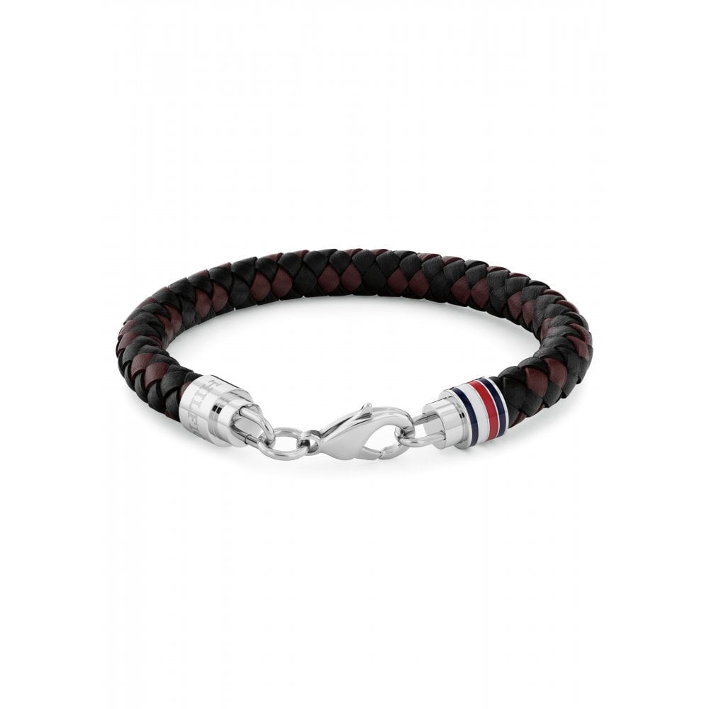 Tommy Hilfiger Tyson Black &amp; Brown Braided Leather Bracelet